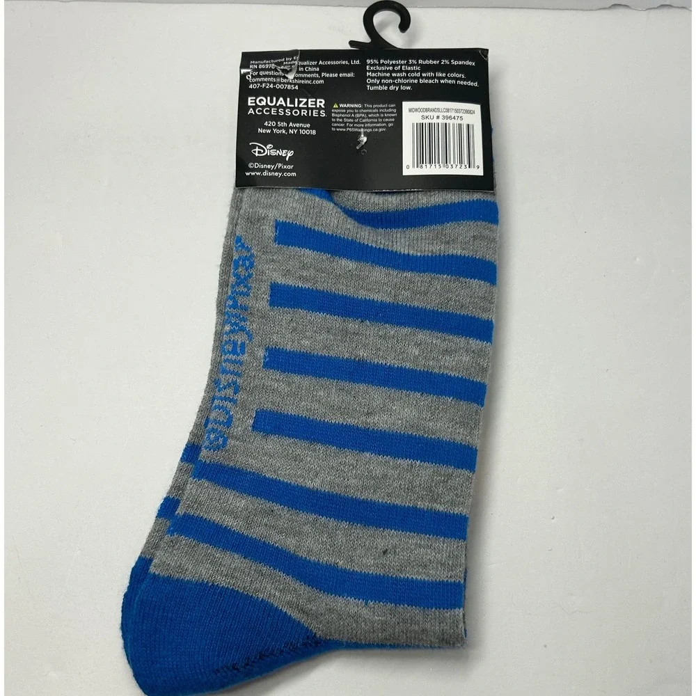 Pixar Toy Story Crew Socks Blue Gray Striped Size 9-13 Disney‎ New